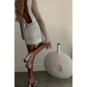 12th Tribe Anna White Rhinestone Mesh Mini Dress Size L